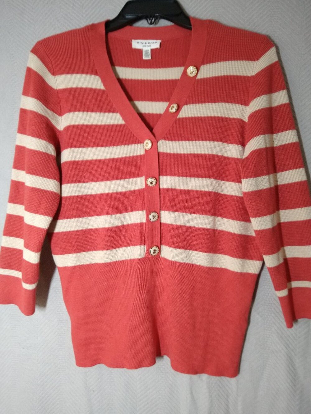 New! Rio & Rian Striped Pullover Knit Top‎ White Pink Stripes| Size L 75% Rayon